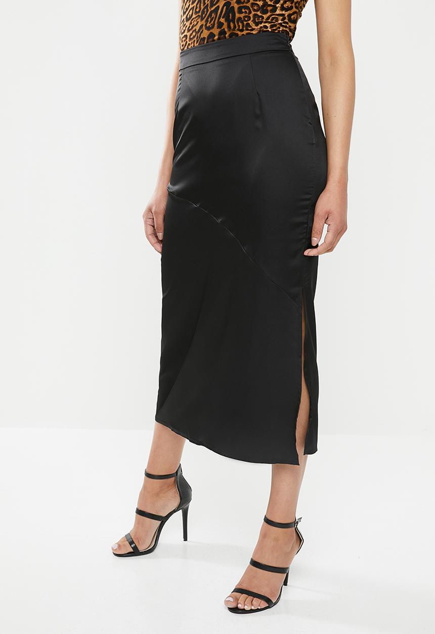Missguided - Satin bias cut midi skirt - black