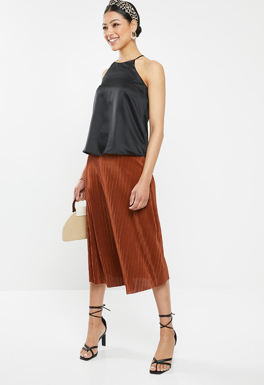 Missguided - Plisse a-line midi skirt - rust