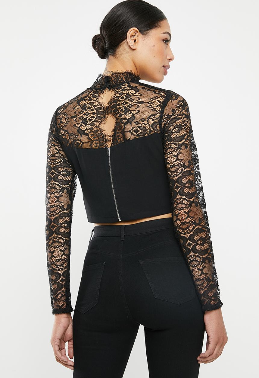 Missguided - Eyelash lace panel crop top - black