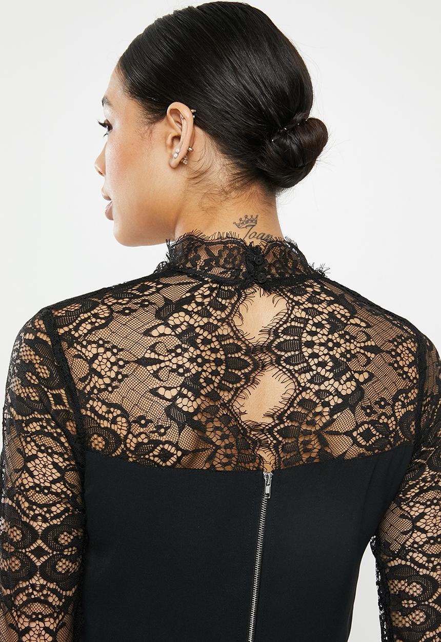 Missguided - Eyelash lace panel crop top - black