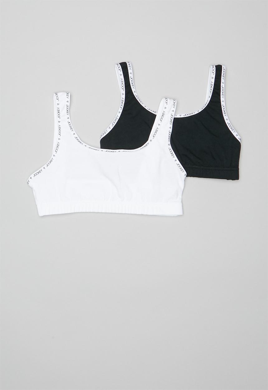Jockey - 2 Pack logo lip crop top - black & white