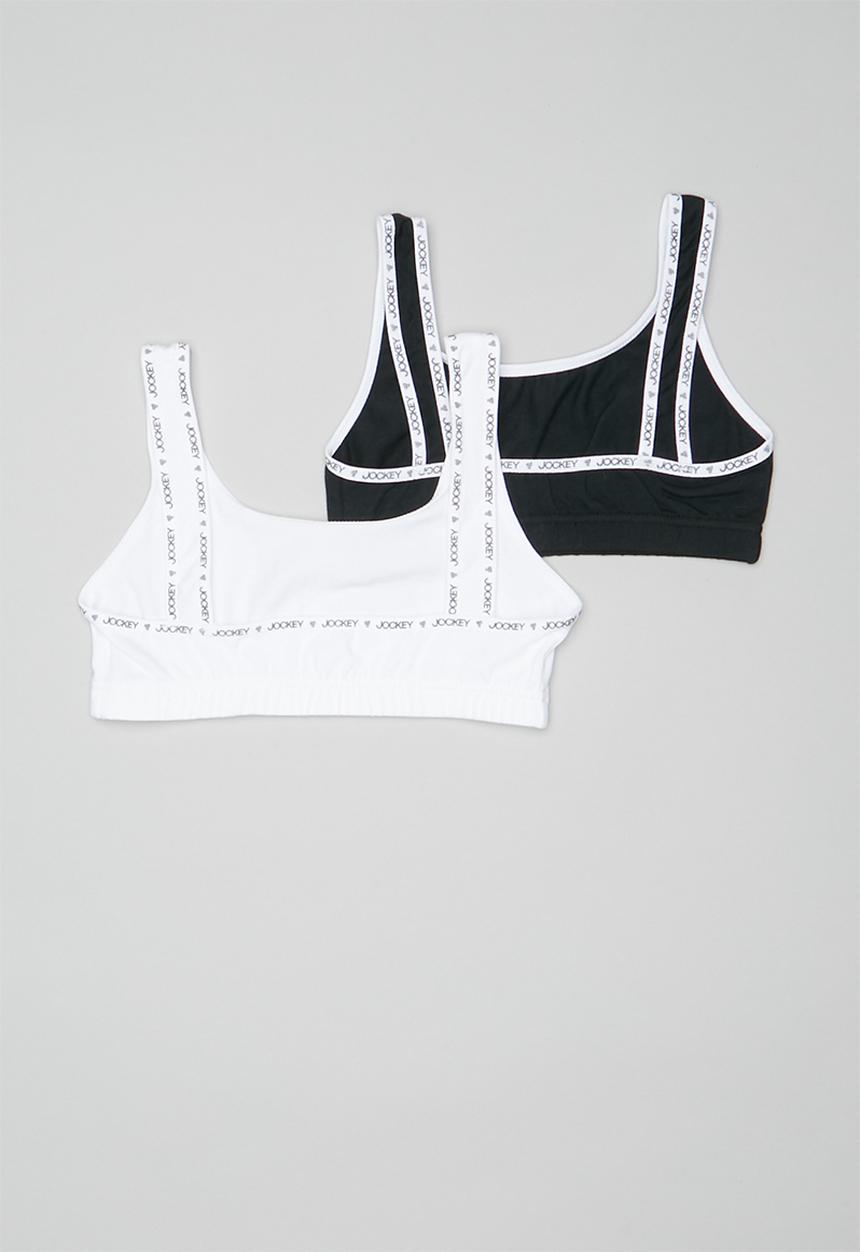 Jockey - 2 Pack logo lip crop top - black & white