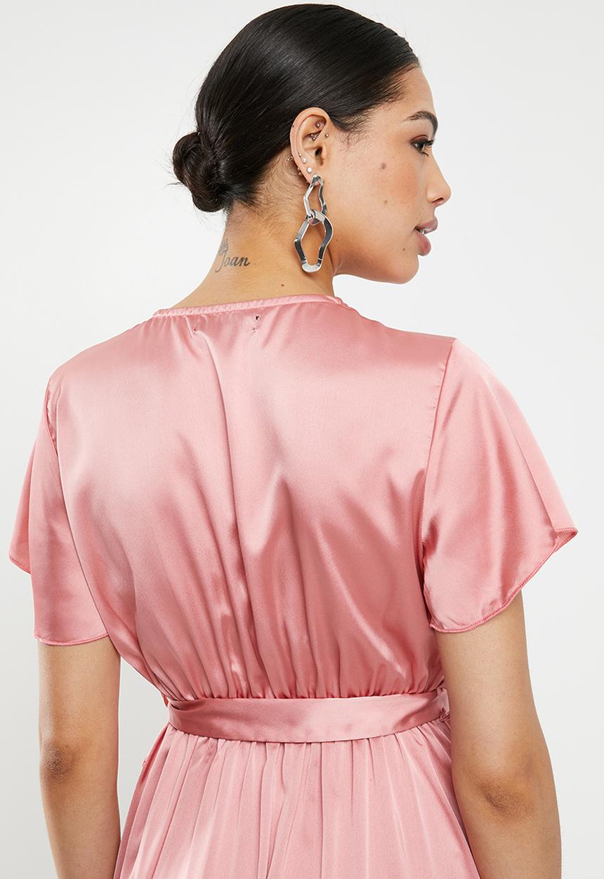 Missguided - Wrap front ruffle midi dress - pink