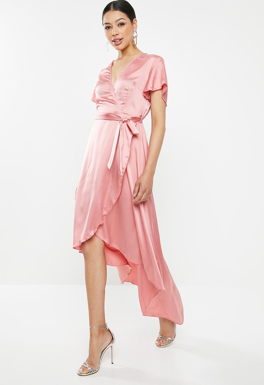 Missguided - Wrap front ruffle midi dress - pink