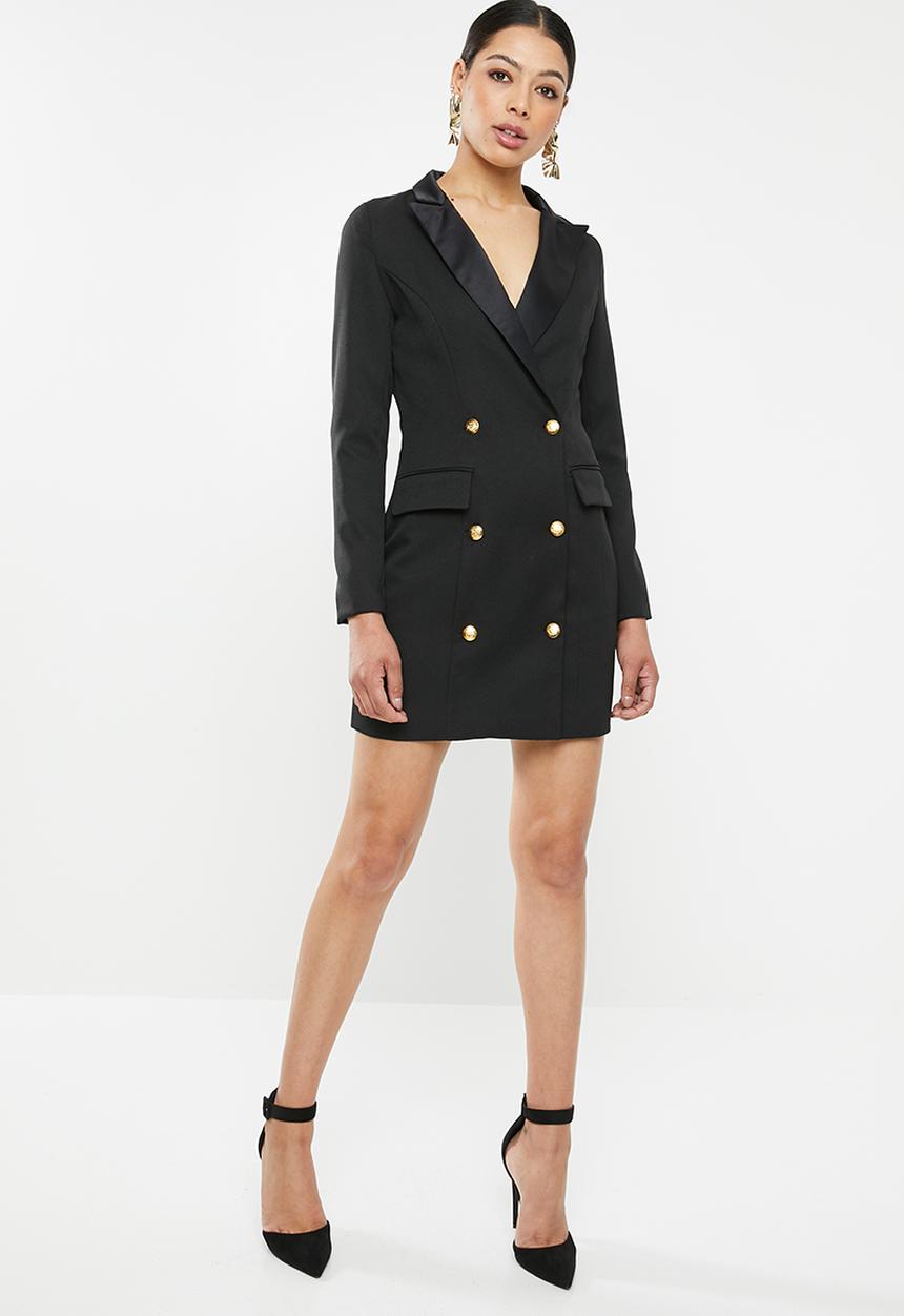 Missguided - Long sleeve tuxedo dress - black