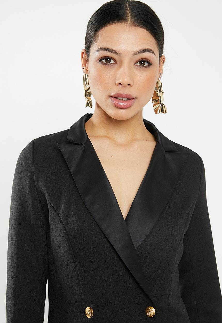 Missguided - Long sleeve tuxedo dress - black