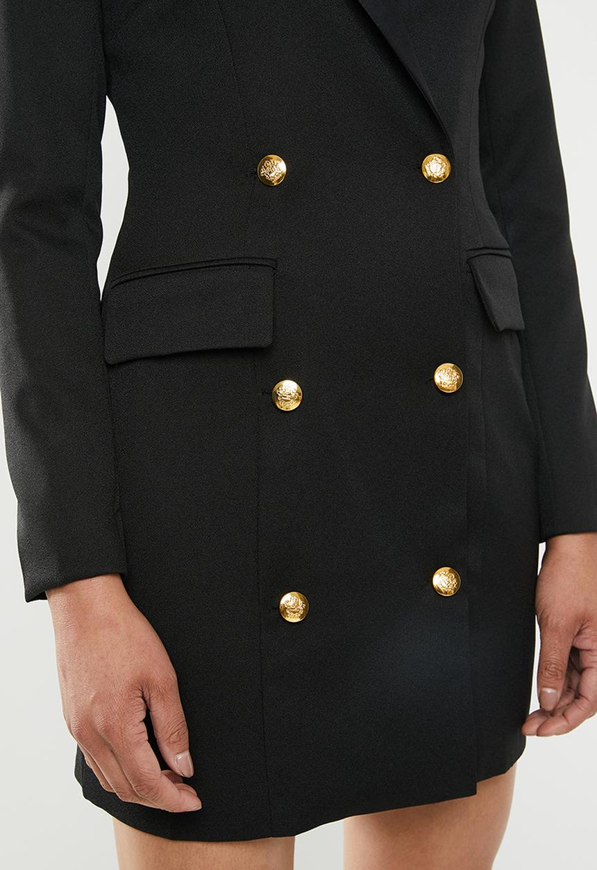 Missguided - Long sleeve tuxedo dress - black