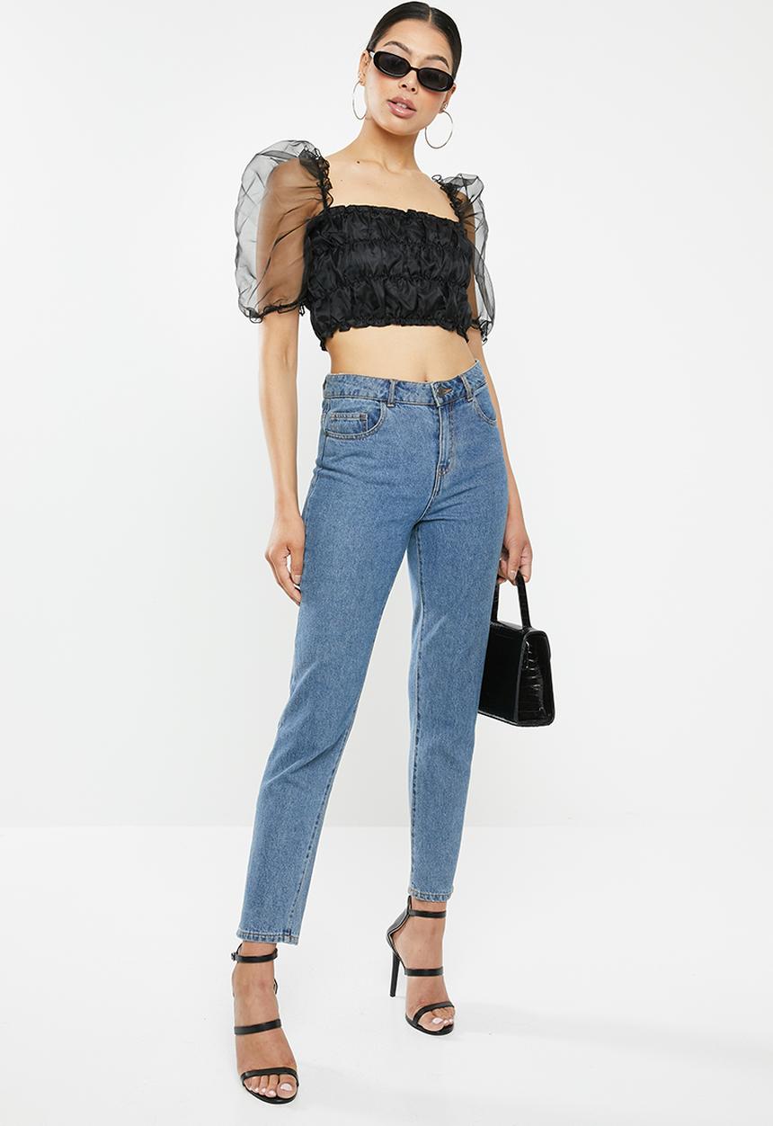 Missguided - Organza puff sleeve crop - black