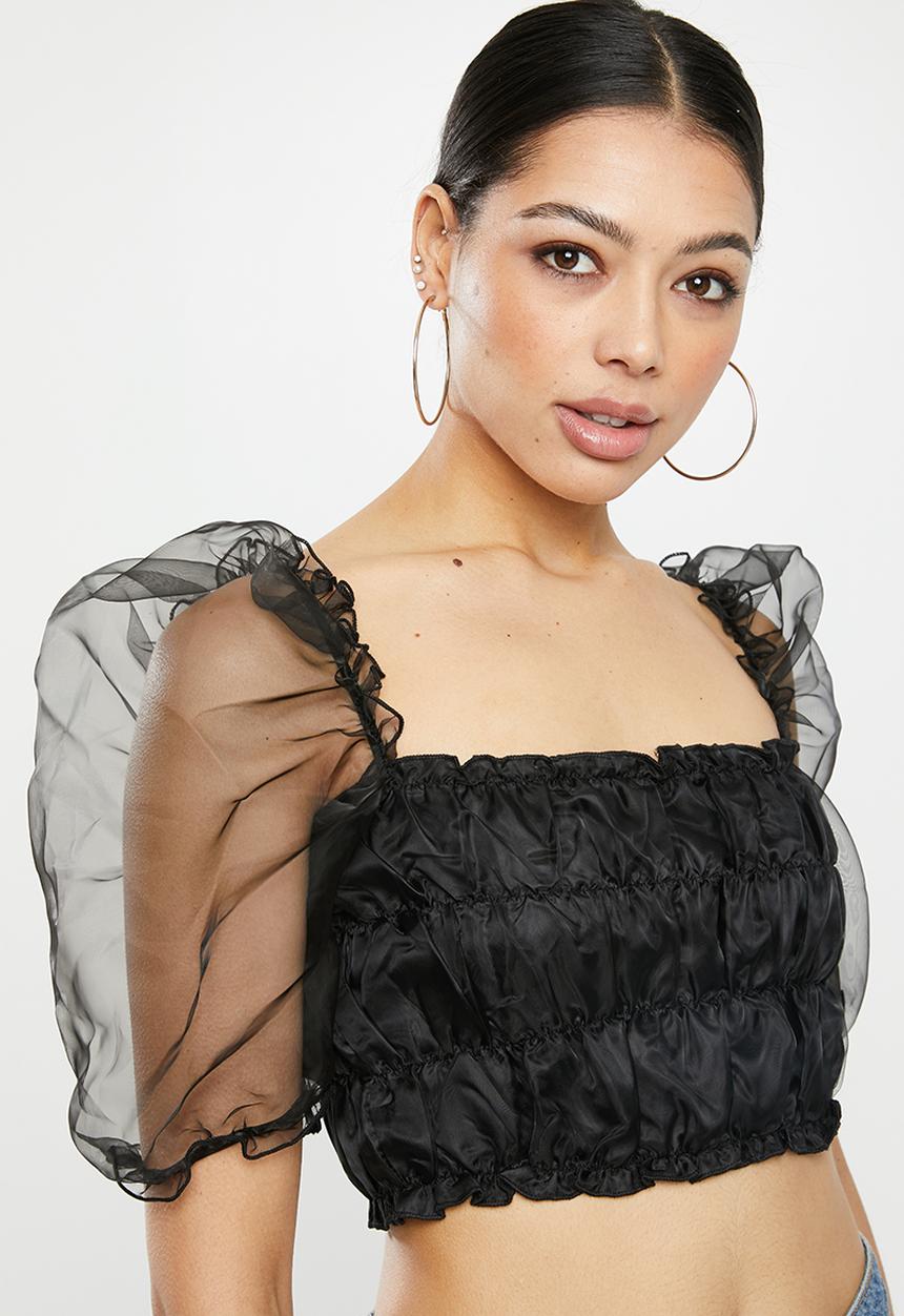 Missguided - Organza puff sleeve crop - black