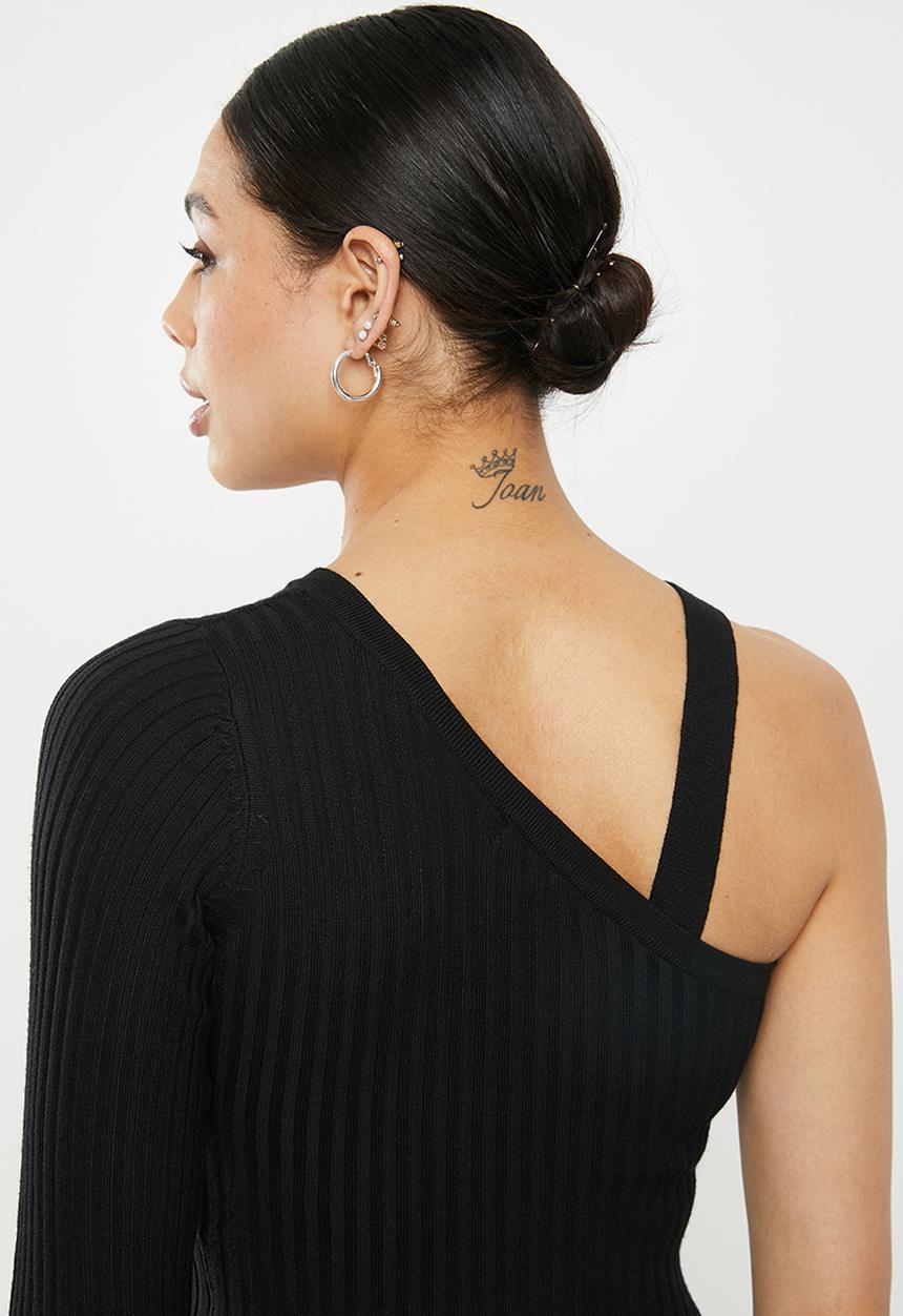 Missguided - One shoulder asymmetric midi dress - black