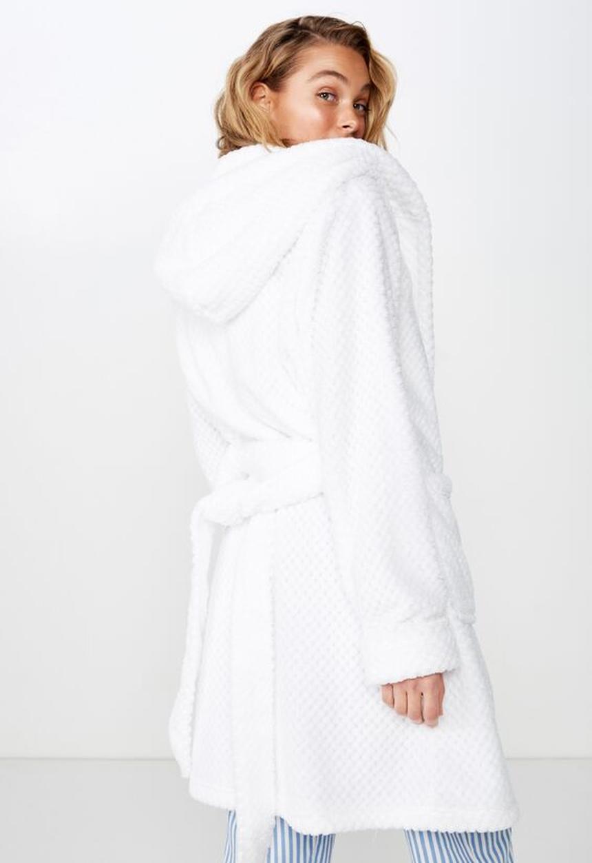Cotton On - Hooded luxe plush gown  - white