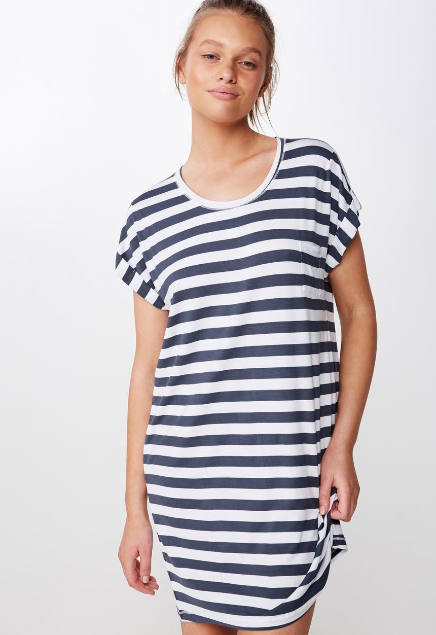 Cotton On - Sleep recovery cap sleeve night  - navy & white 