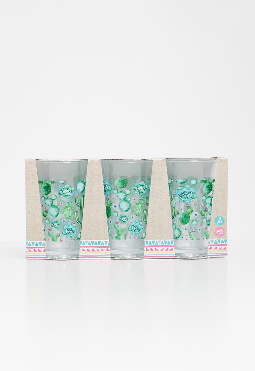 Excellent Houseware - Cactus glass set of 3 - green