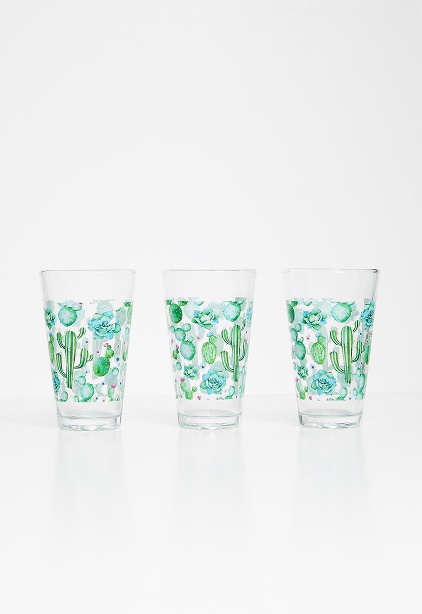 Excellent Houseware - Cactus glass set of 3 - green