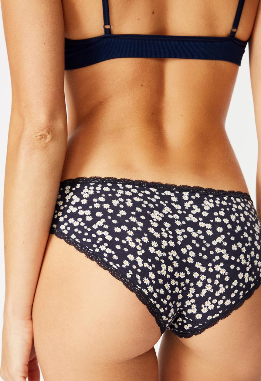 Cotton On - Charlotte lace trim bikini - navy & white 