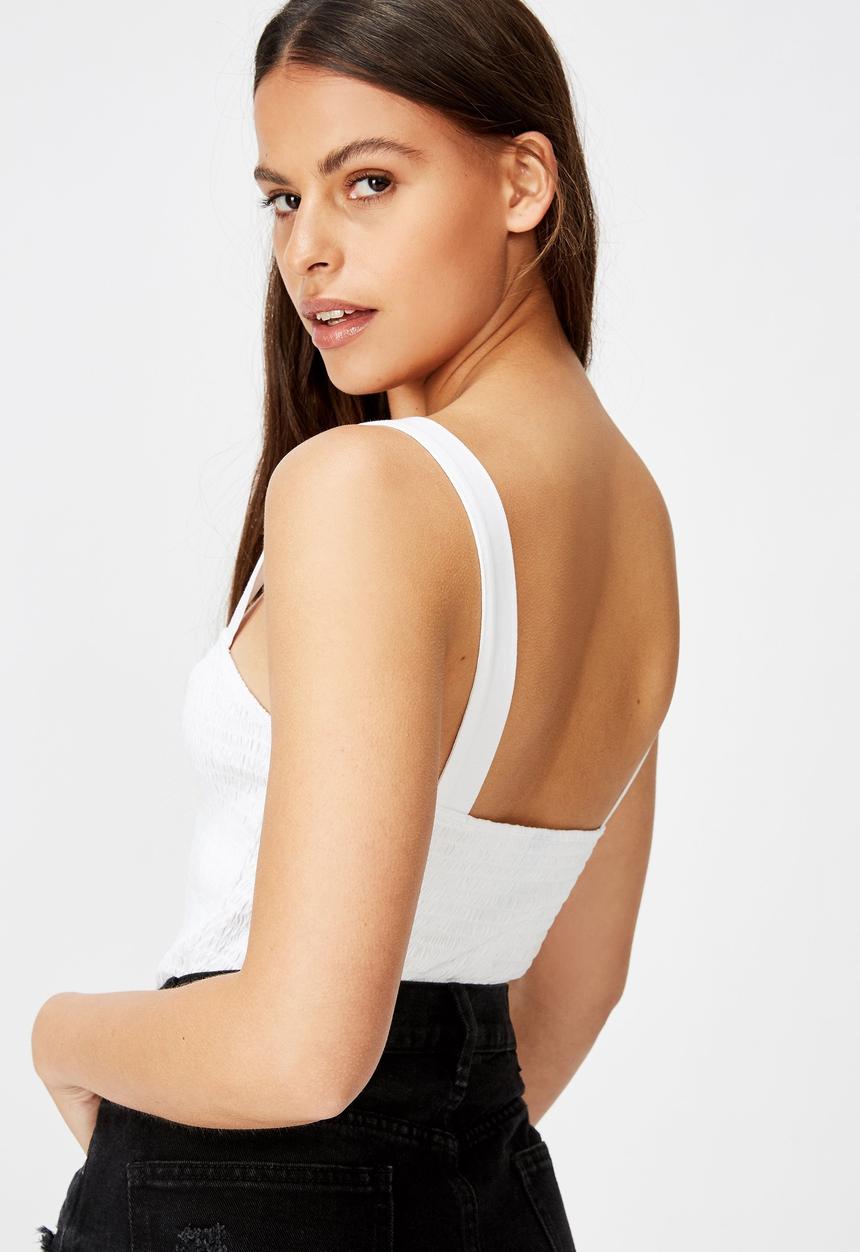 Factorie - Sweetheart neck shirring singlet - white