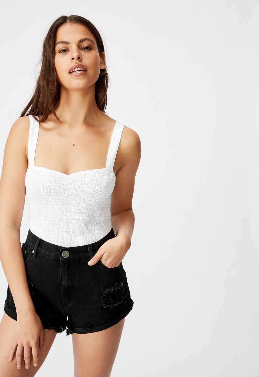 Factorie - Sweetheart neck shirring singlet - white
