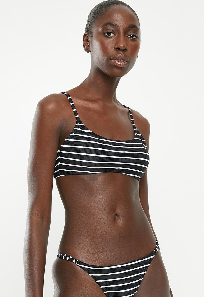 Cotton On - Scoop crop bralette bikini top  - black & white