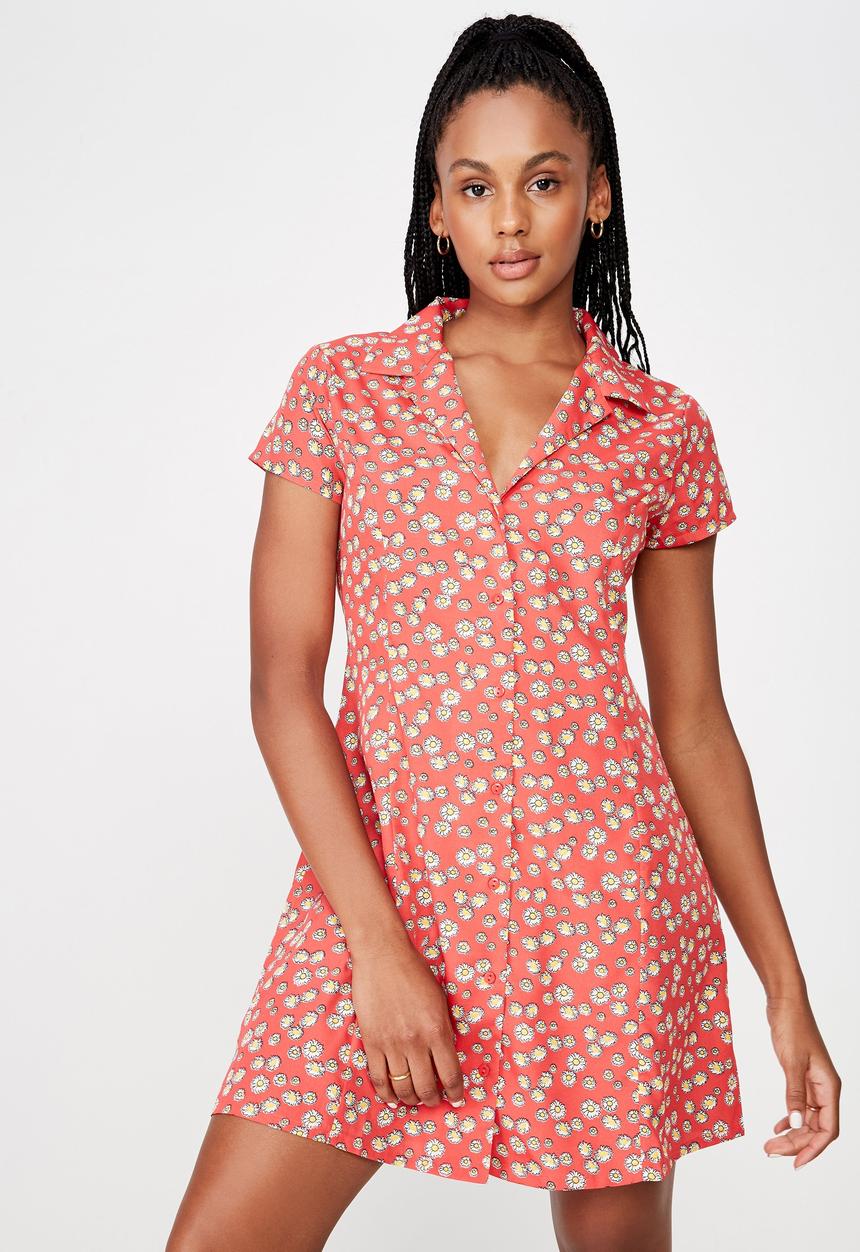 Factorie - Mini shirt dress - red & white 