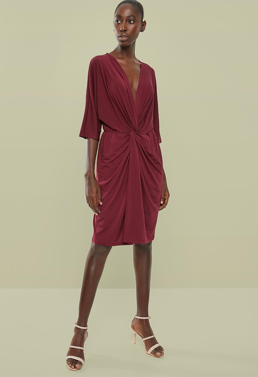 Superbalist - Kimono front knot dress - burgundy