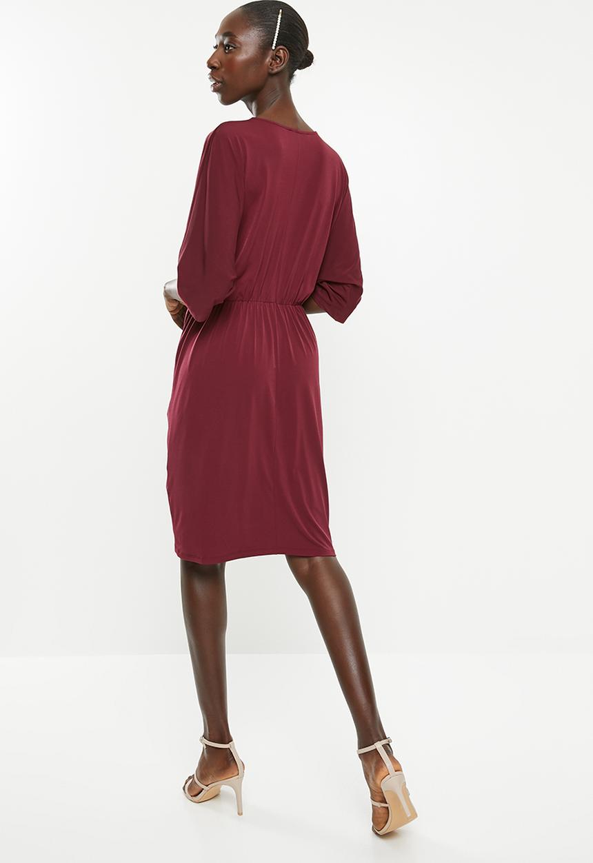 Superbalist - Kimono front knot dress - burgundy