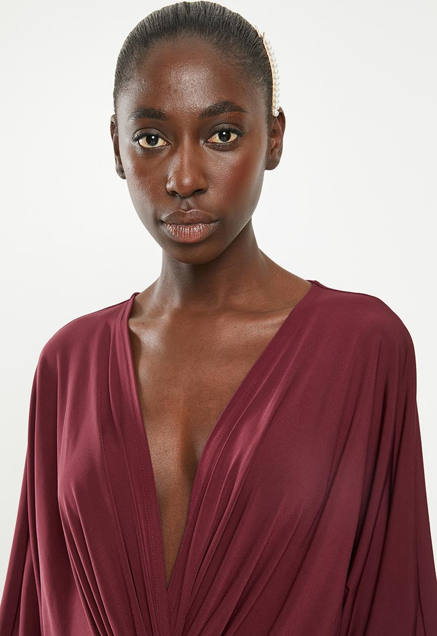 Superbalist - Kimono front knot dress - burgundy