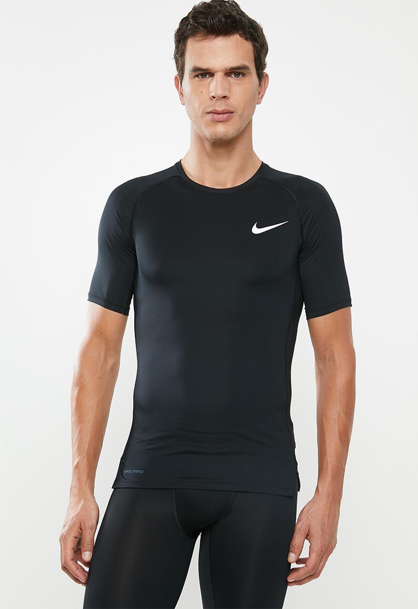 Nike - Nike pro tight short sleeve top - black & white