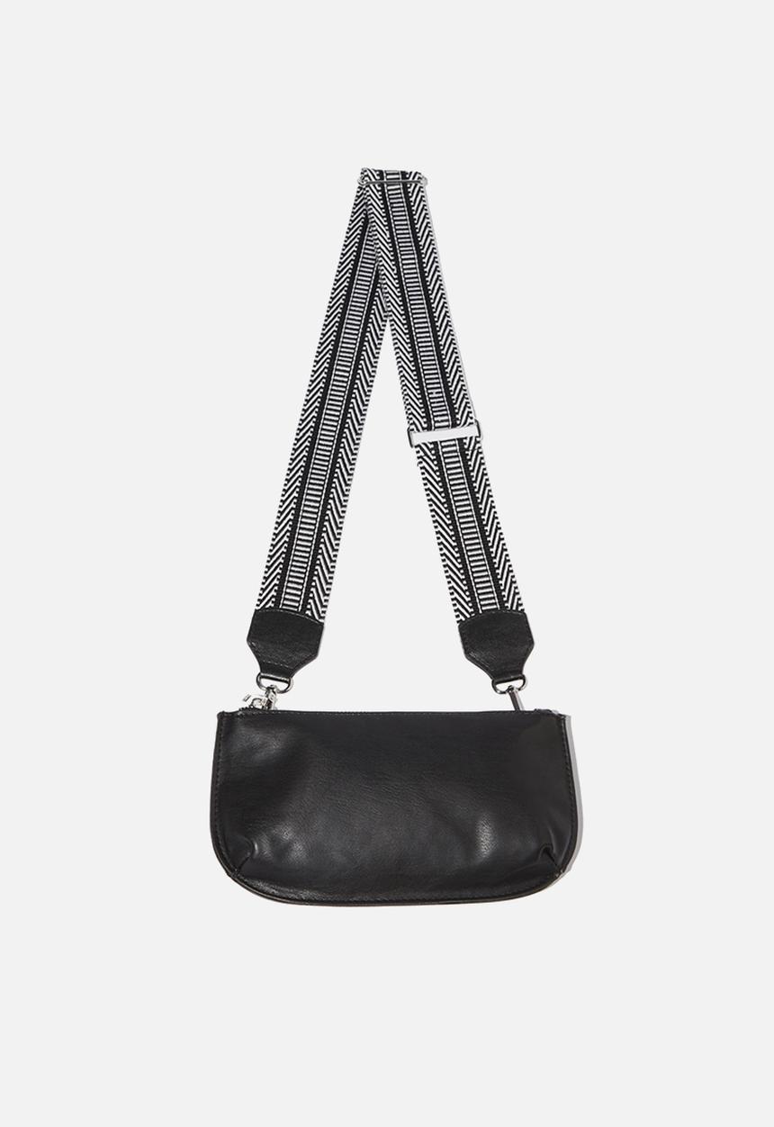 Cotton On - Webbing tape long bag strap - black & white