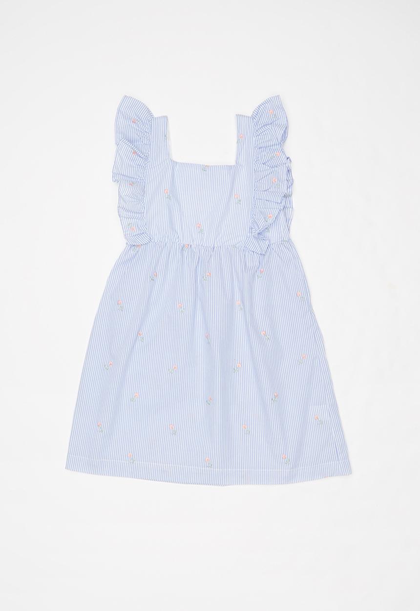 Pop Candy - Frill sleeve dress - blue & white