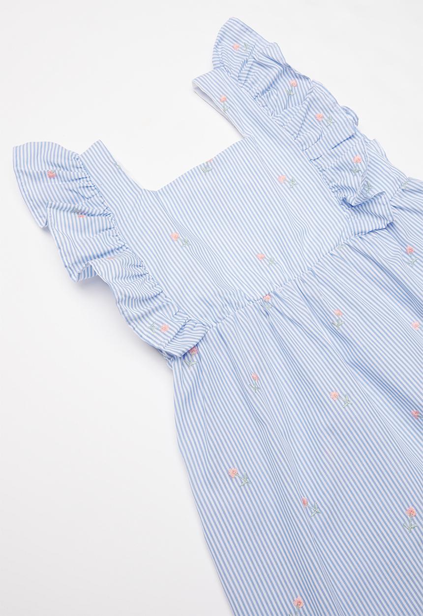 Pop Candy - Frill sleeve dress - blue & white