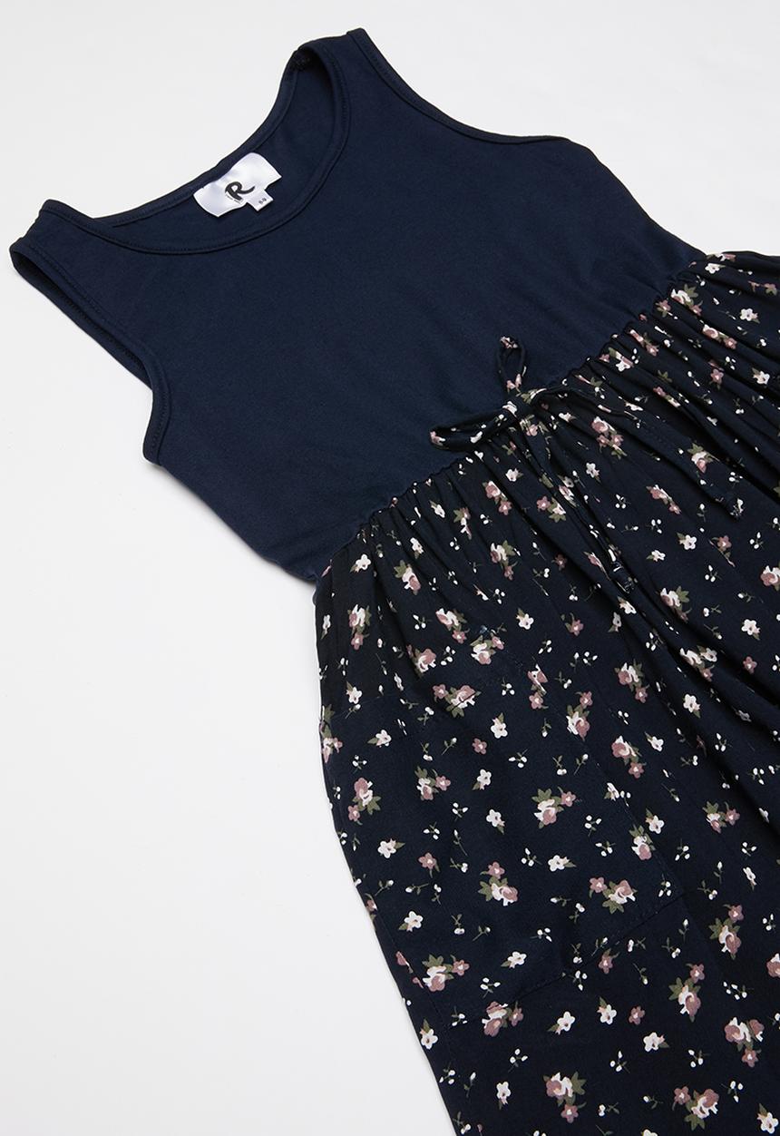 Rebel Republic - Teens combo fabric dress with pockets - navy 