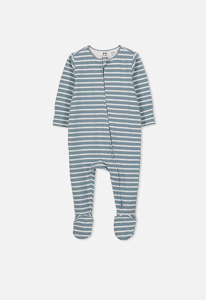 Cotton On - The long sleeve zip Romper fabulous stripe - blue & grey 