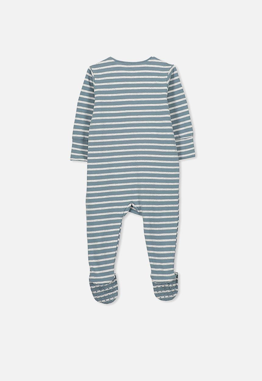 Cotton On - The long sleeve zip Romper fabulous stripe - blue & grey 