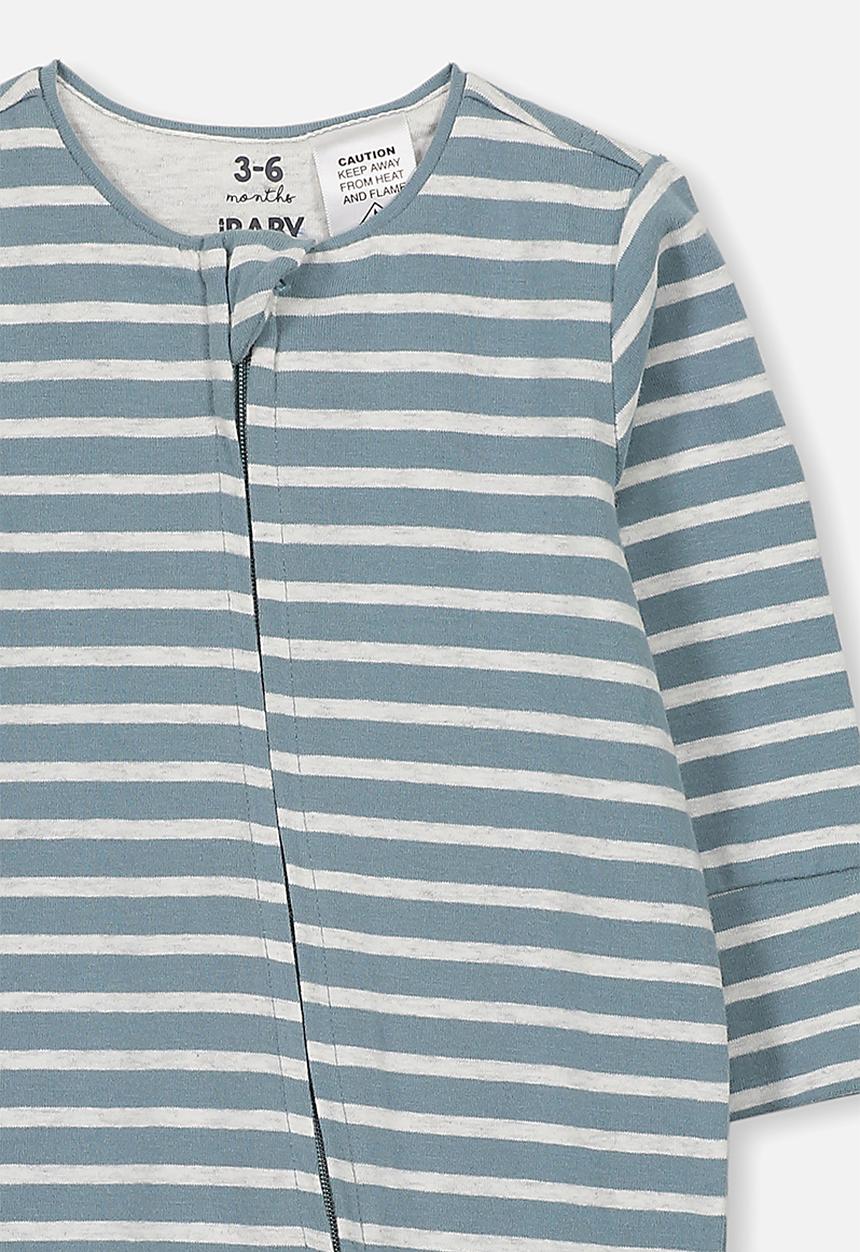 Cotton On - The long sleeve zip Romper fabulous stripe - blue & grey 
