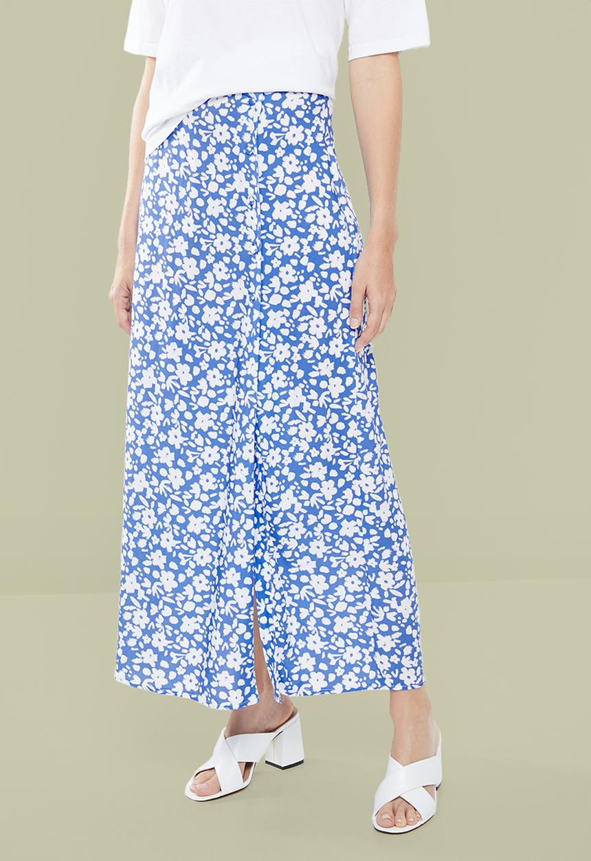 Superbalist - Maxi slip skirt with slit detail -  blue & white