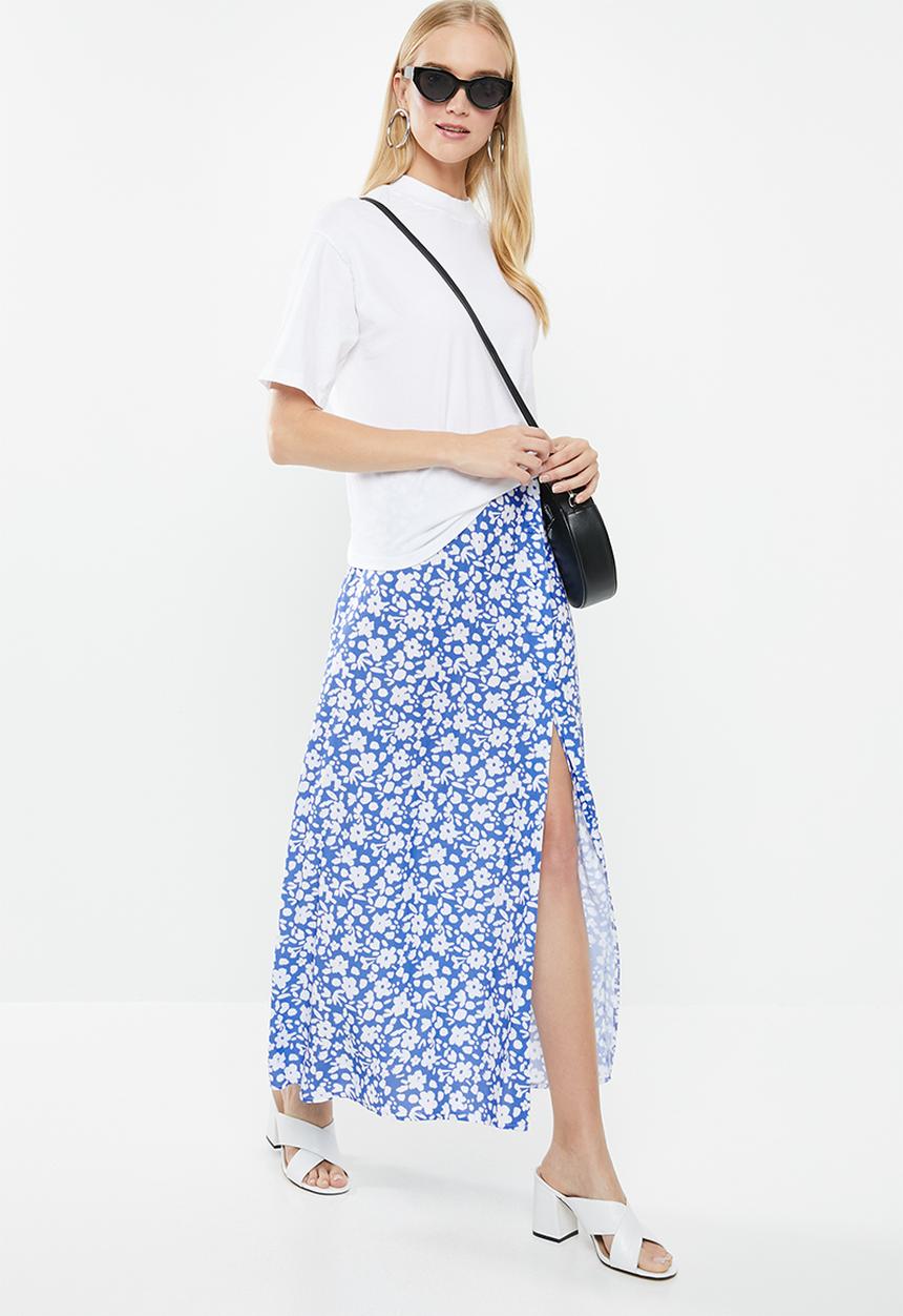 Superbalist - Maxi slip skirt with slit detail -  blue & white