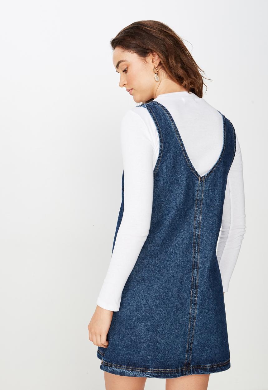 Cotton On - Front pocket denim pinafore  - blue