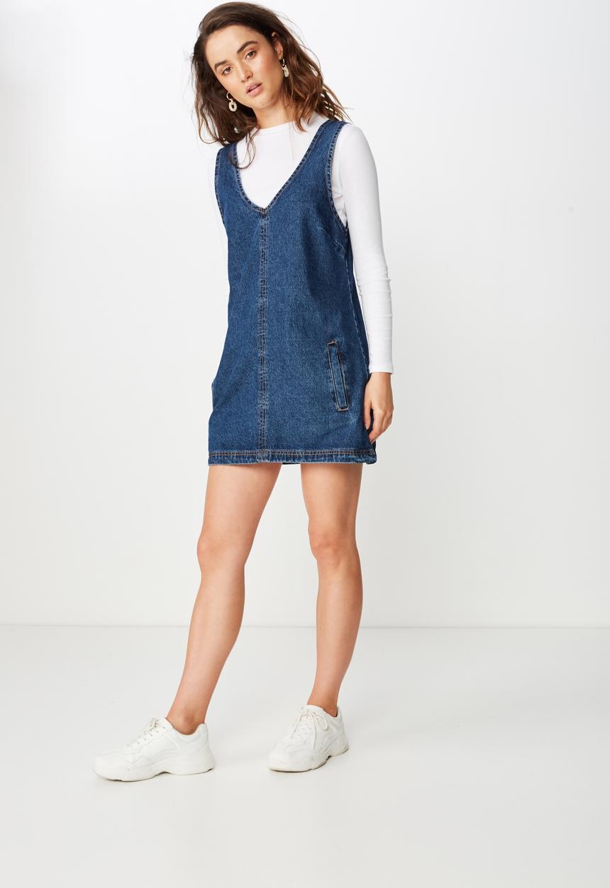 Cotton On - Front pocket denim pinafore  - blue