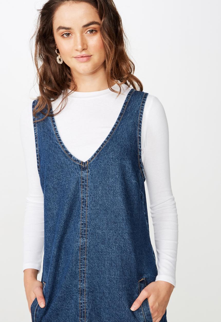 Cotton On - Front pocket denim pinafore  - blue