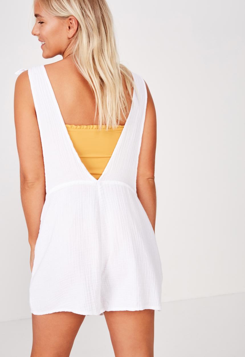 Cotton On - Tie up beach playsuit  - white