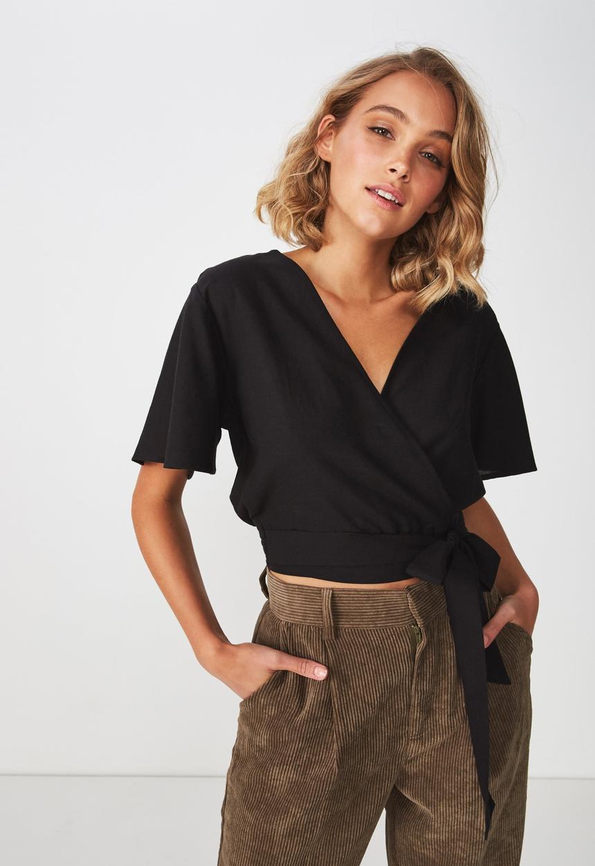 Cotton On - Carmel wrap top  - black