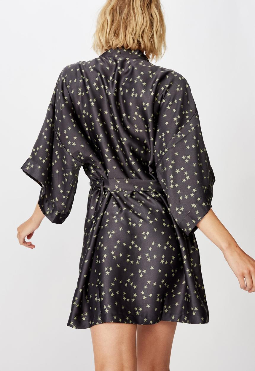 Cotton On - Satin kimono gown - black
