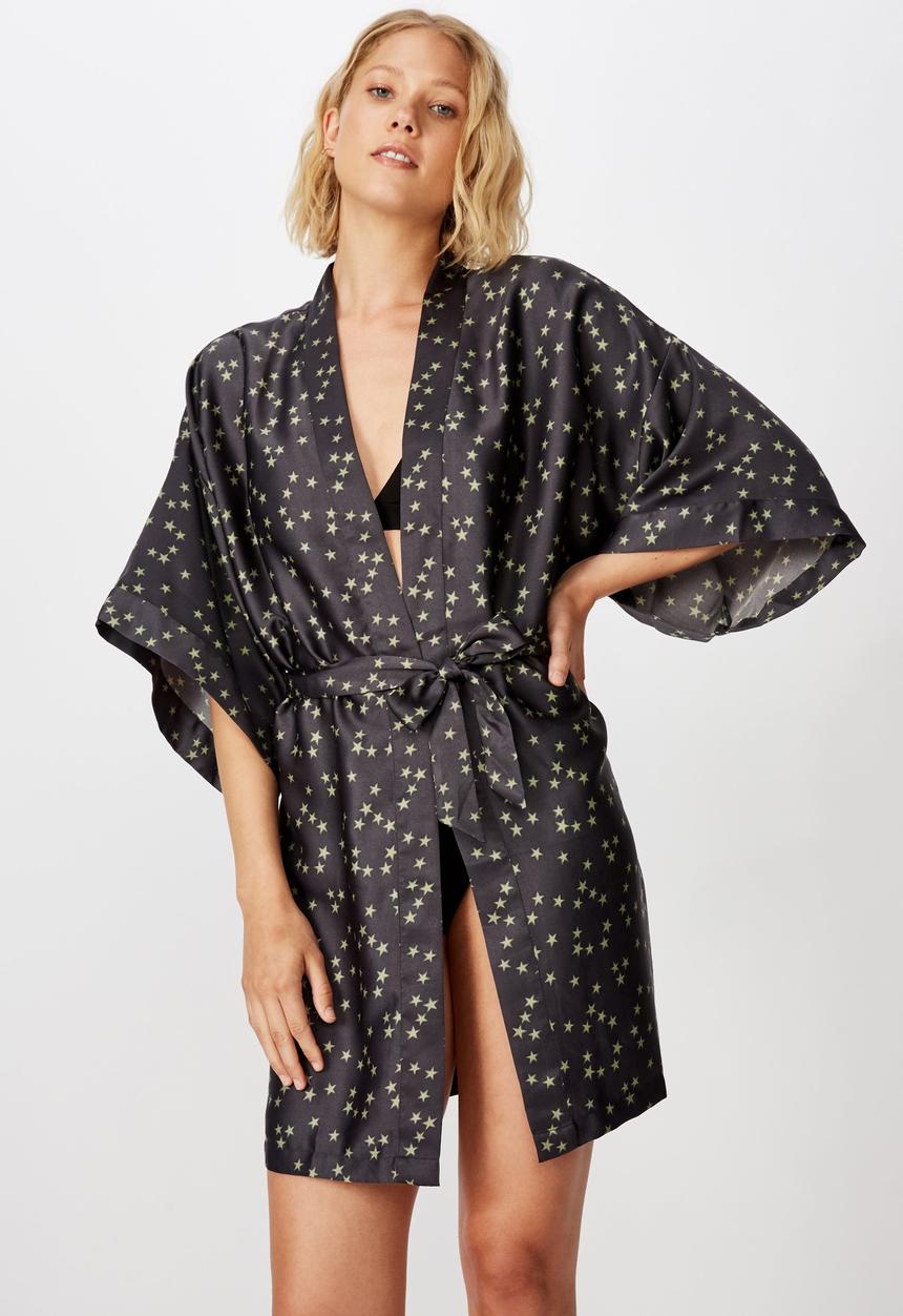 Cotton On - Satin kimono gown - black