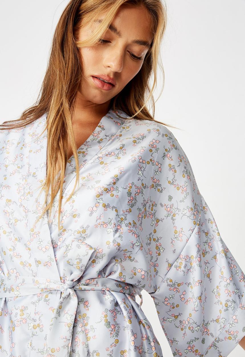 Cotton On - Satin kimono gown  - blue 