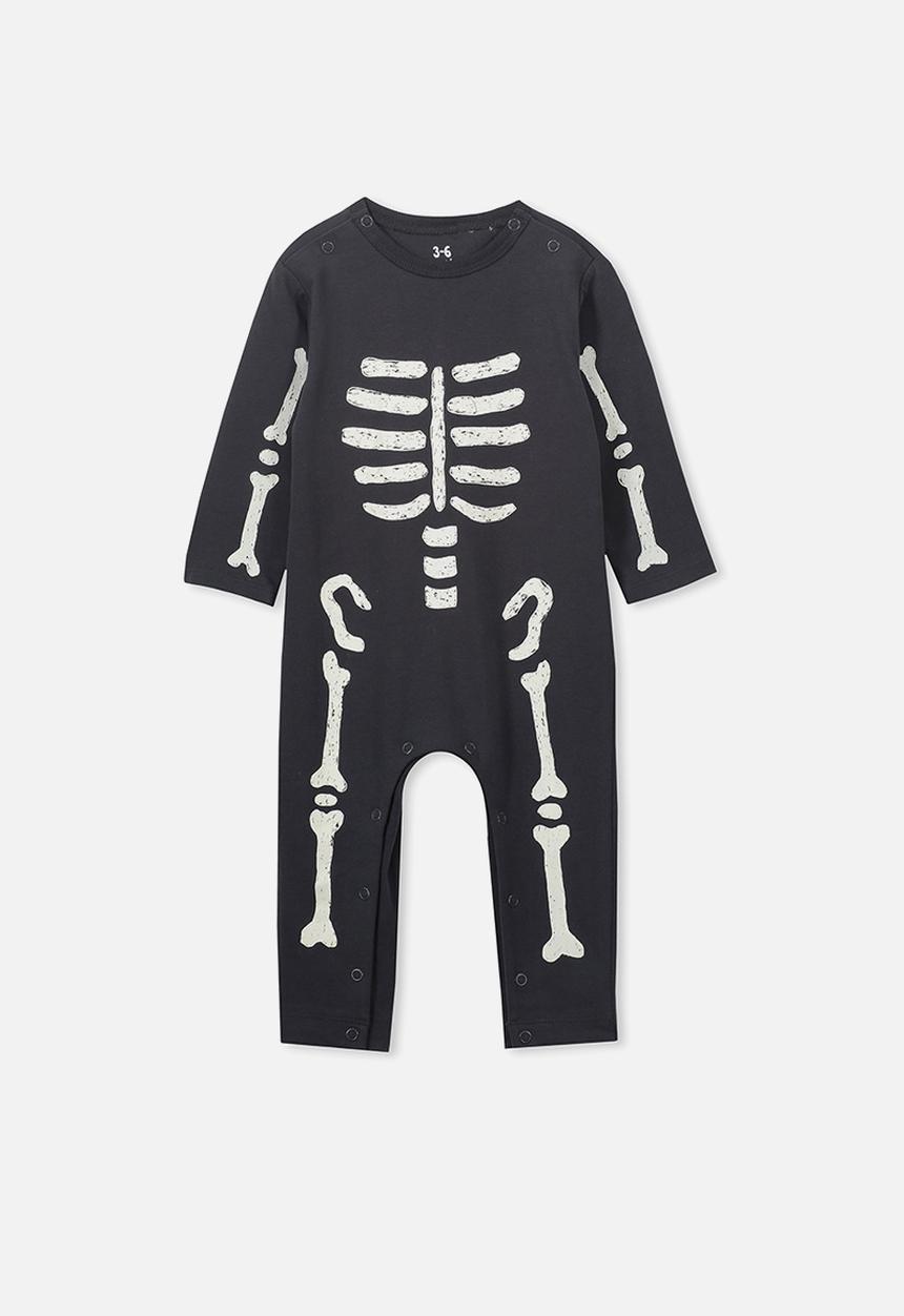Cotton On - The long sleeve snap romper - black & white
