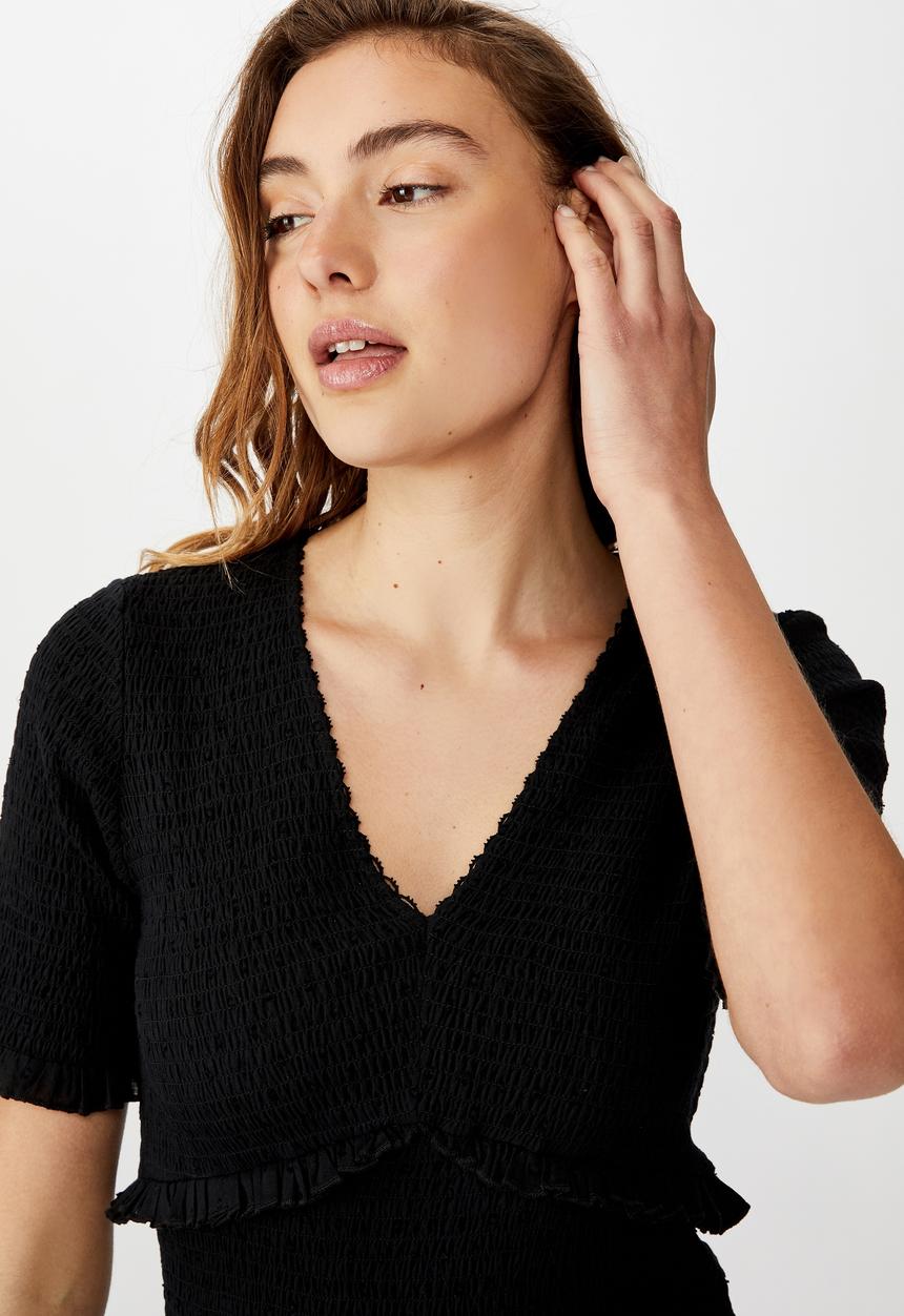 Cotton On - Woven Stella shirred mini dress - black