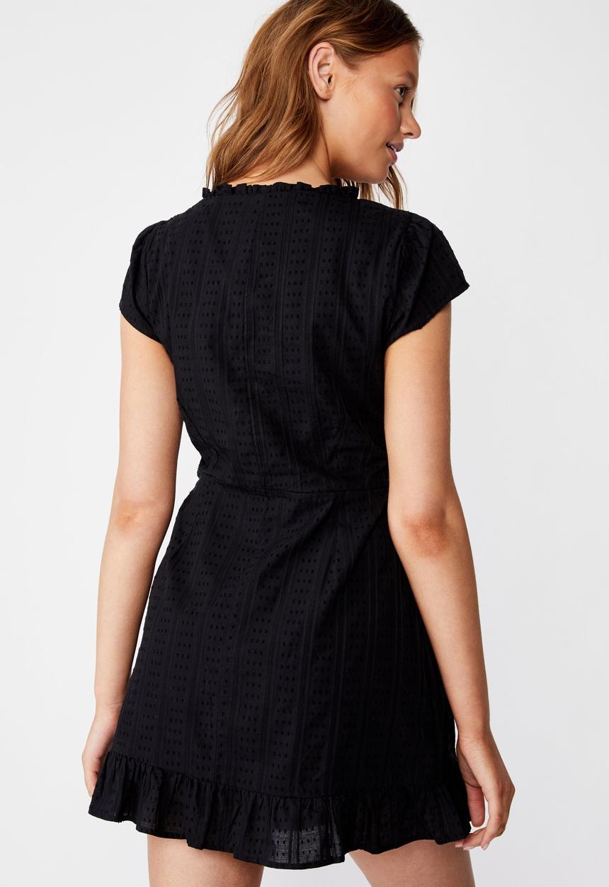 Cotton On - Woven amber short sleeve wrap mini dress  - black