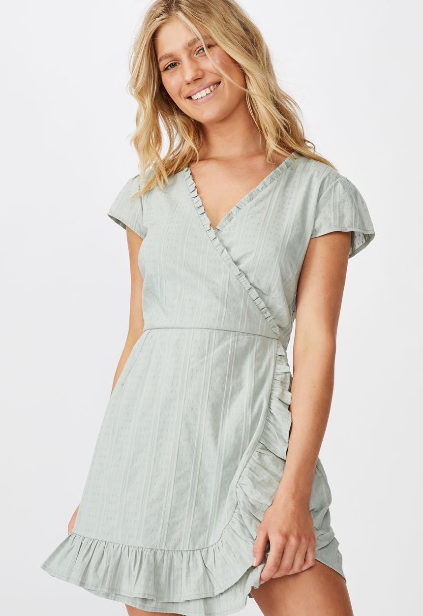 Cotton On - Woven amber short sleeve wrap mini dress  - blue