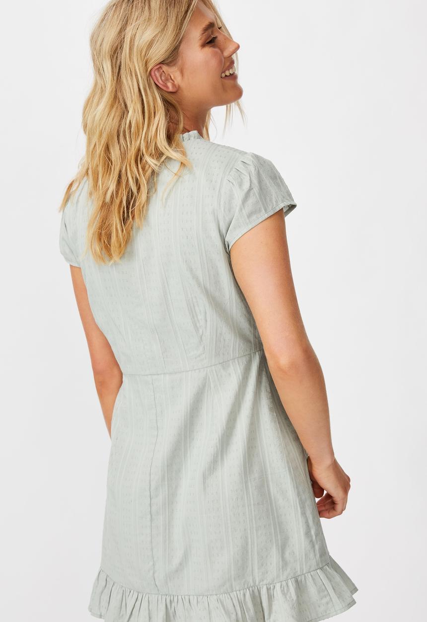 Cotton On - Woven amber short sleeve wrap mini dress  - blue