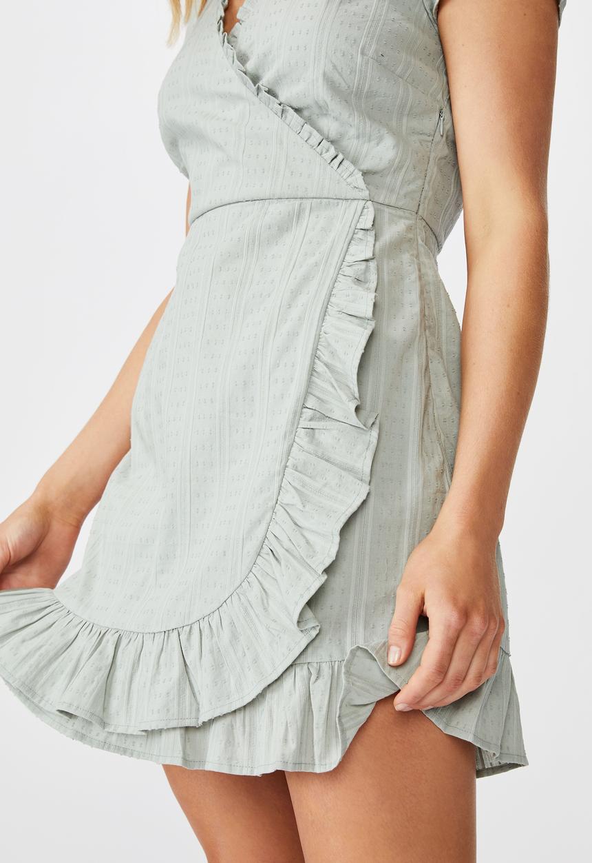 Cotton On - Woven amber short sleeve wrap mini dress  - blue